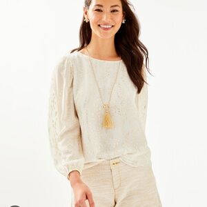 Lilly Pulitzer Miriam Silk Top In Coconut Fish Clip Chiffon Blouse Sz S